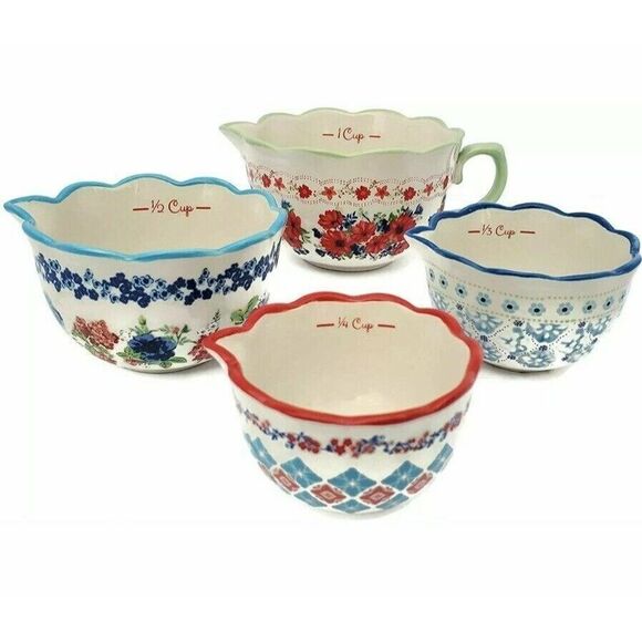 Pioneer Woman Classic Charm 4-pc Measuring Cups Floral Kitchen Stoneware Bowls - Picture 1 of 4